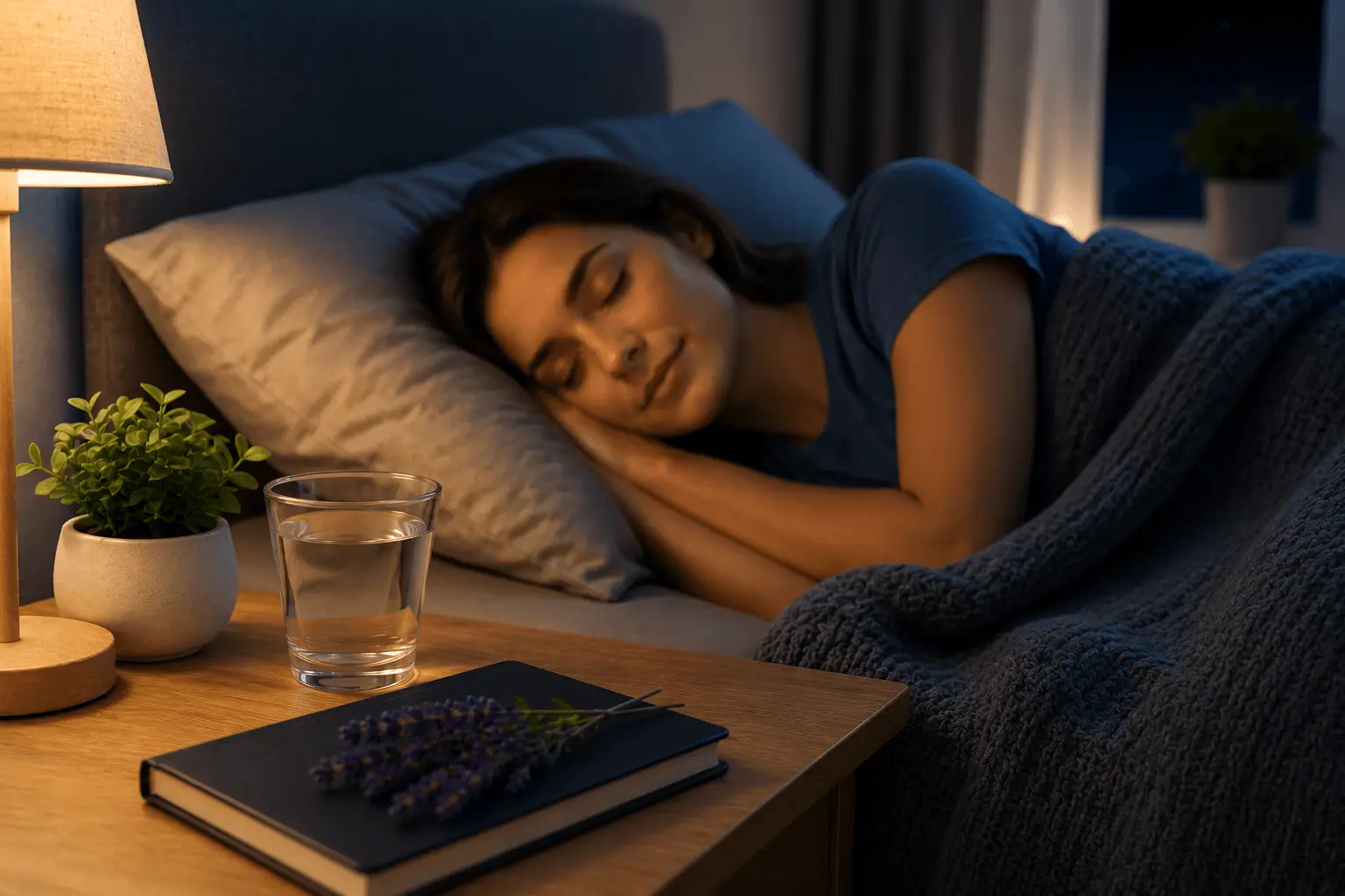 Peaceful bedroom promoting deep and restful sleep in a calm environment.
